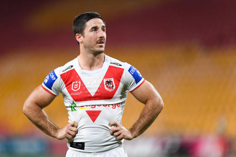 In this handout image provided by NRL Photos Ben Hunt of the Dragons looks on during the round 20 NRL match between the St George Illawarra Dragons and the South Sydney Rabbitohs.