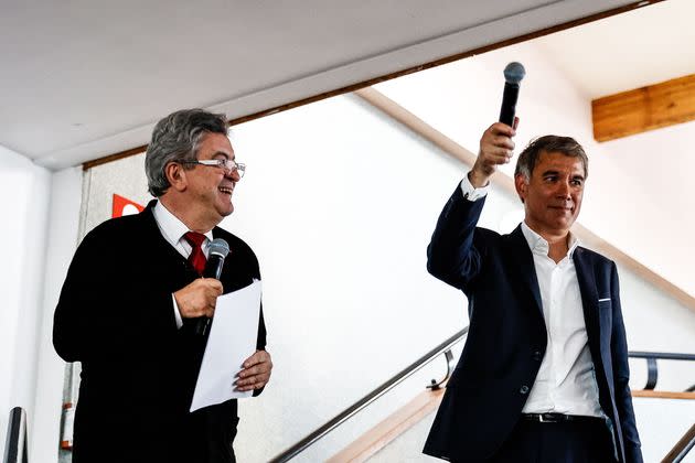 Jean-Luc Mélenchon et Olivier Faure, le 8 juin 2022 à Caen. (Photo: SAMEER AL-DOUMY via Getty Images)