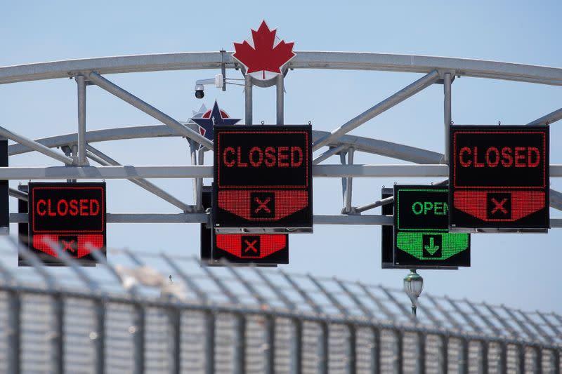 FILE PHOTO: A Canadian maple leaf is seen on The Peace Bridge, which runs between Canada and the United States, over the Niagara River in Buffalo, New York