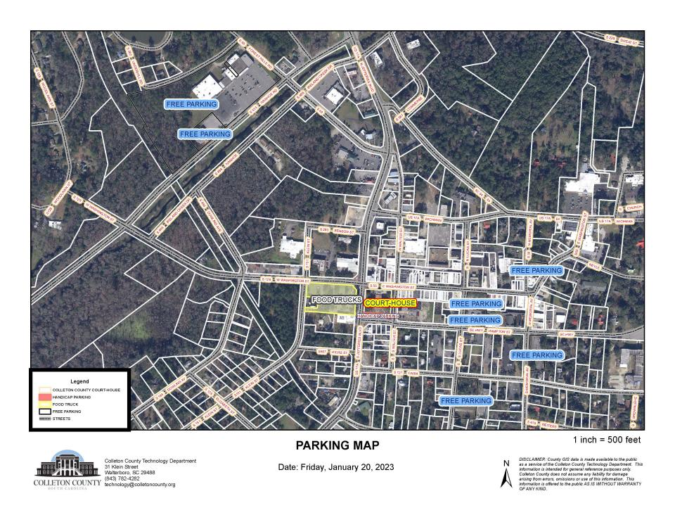 A diagram of the courthouse area and the nearby parking during the Murdaugh murder trial.
