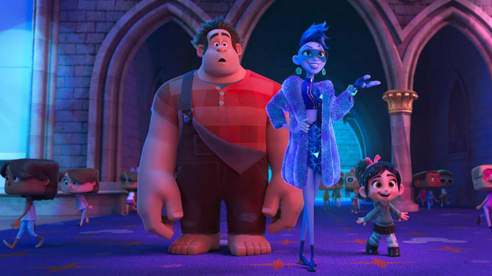 Characters walking through a hallway in "Ralph Breaks the Internet"