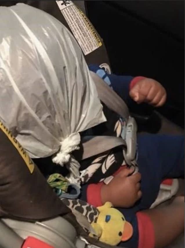 One video shows the baby's head wrapped in a plastic bag. Source: KIAH