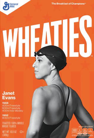 Janet Evans on the Wheaties box