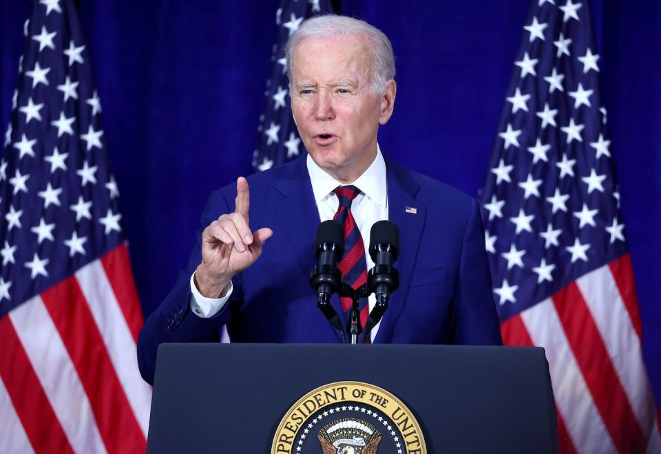 President Joe Biden speaks on March 14, 2023, in Monterey Park, Calif. <a href="https://www.gettyimages.com/detail/news-photo/president-joe-biden-delivers-remarks-at-the-boys-and-girls-news-photo/1473568023?phrase=Joe" rel="nofollow noopener" target="_blank" data-ylk="slk:Mario Tama via Getty Images;elm:context_link;itc:0;sec:content-canvas" class="link ">Mario Tama via Getty Images</a>