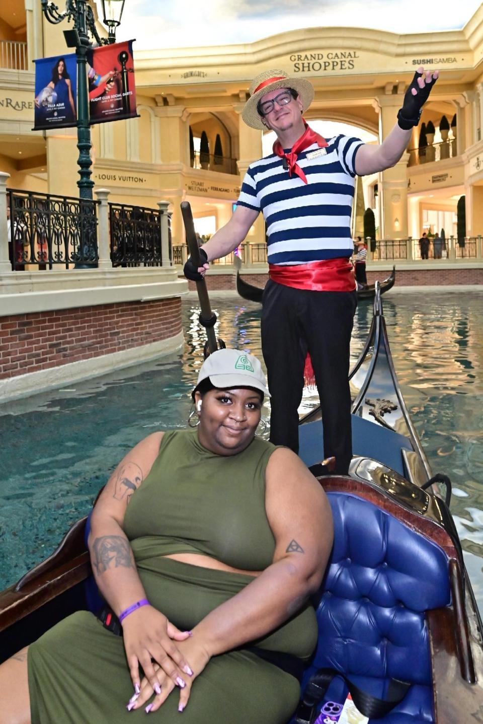 cheyenne riding in a gondola inside the Venetian resort in las vegas
