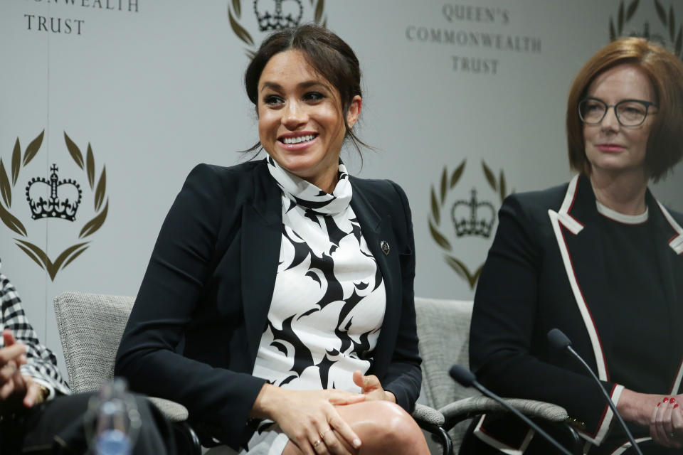 Meghan at the International Women’s Day panel [Photo: Getty]