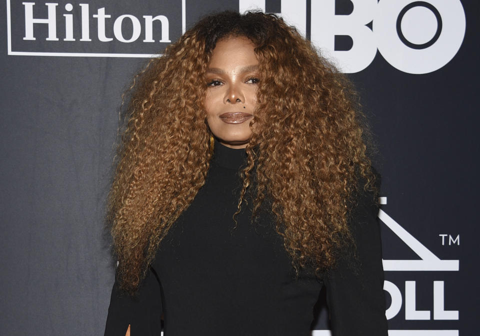 FILE - Janet Jackson arrives at the Rock & Roll Hall of Fame induction ceremony in New York on March 29, 2019. Jackson turns 55 on May 16. (Photo by Evan Agostini/Invision/AP, File)