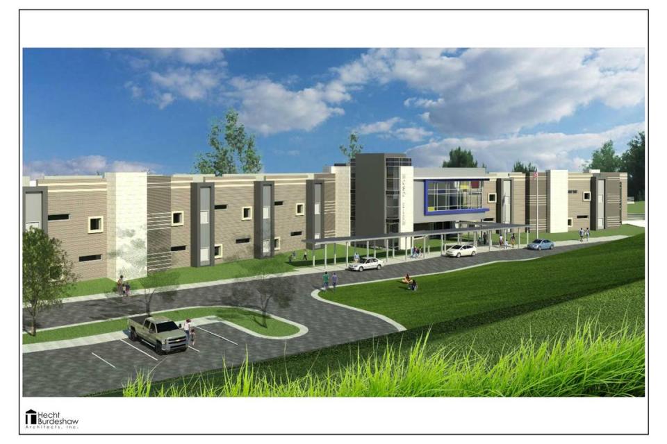 This artist’s rendering shows what the front of the Muscogee County School District’s new elementary school is designed to look like. Dawson and St. Marys Road elementary schools will merge into the new school. It will be constructed on Dawson’s property and is scheduled to open in August 2024.