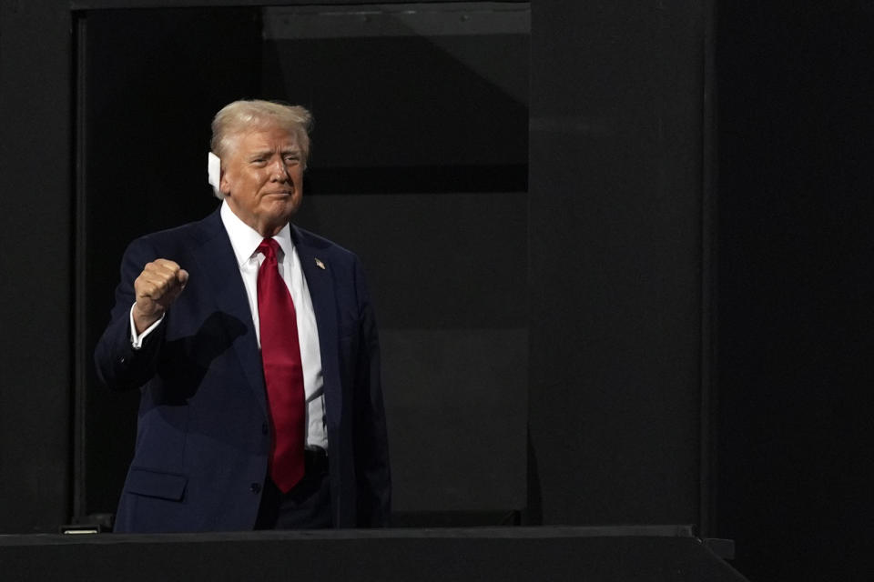 Republican presidential candidate former President Donald Trump arrives for the 2024 Republican National Convention at the Fiserv Forum, Thursday, July 18, 2024, in Milwaukee. (AP Photo/Carolyn Kaster)