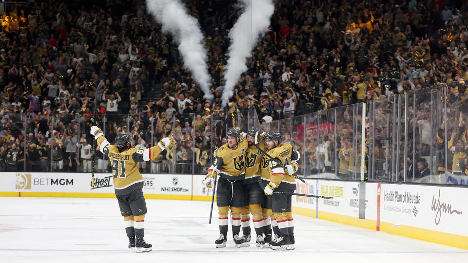 Zach Whitecloud #2 of the Vegas Golden Knights scored the game-winner in Game 1 of the Stanley Cup Final. (Photo by Sean M. Haffey/Getty Images)