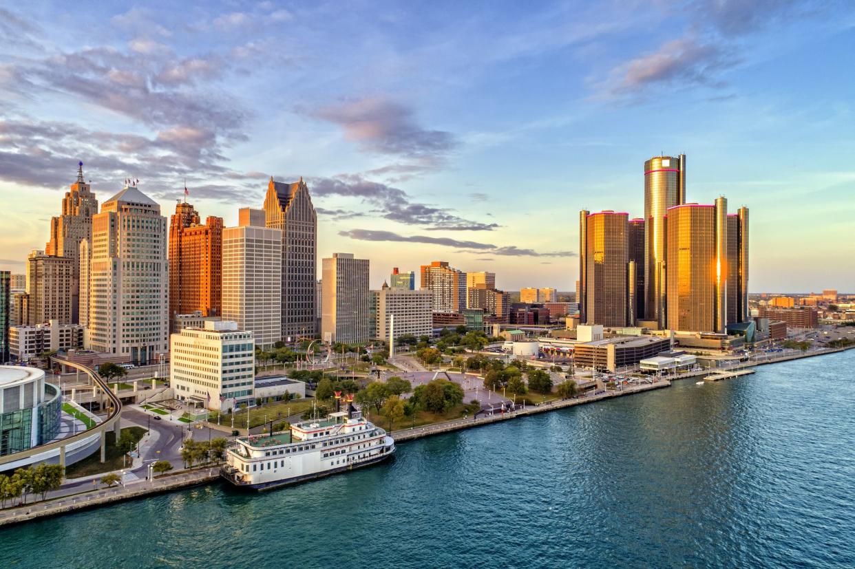 Detroit Aerial Panorama during sunset