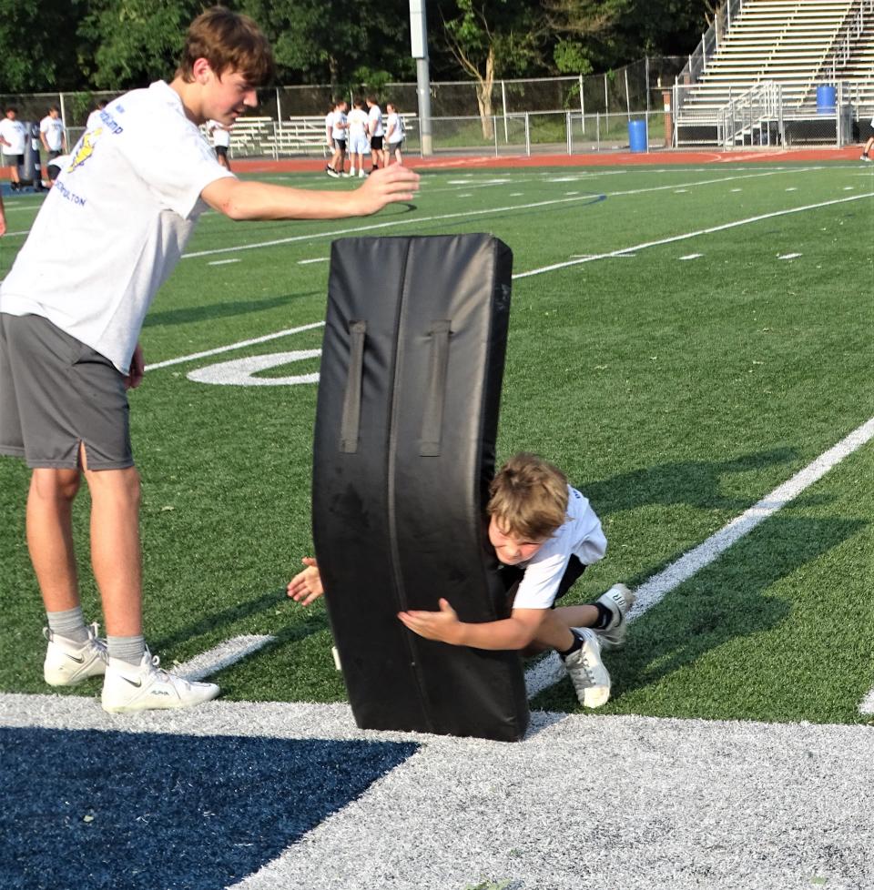 The Lancaster football team held the first of three nights of their Lancaster Gales Youth Football Camp at Fulton Field on Tuesday, July 25, 2023.