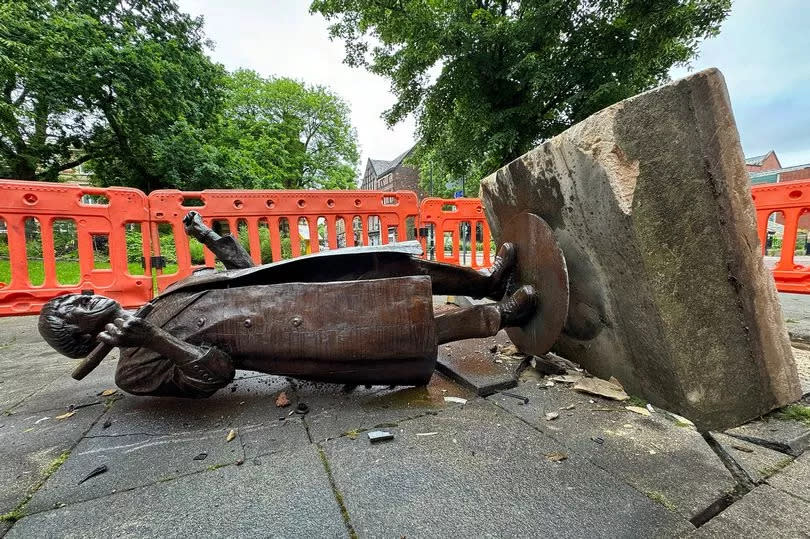 A toppled statue