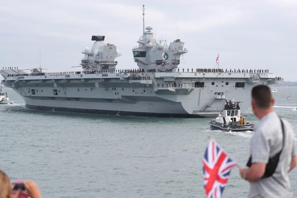 Queen Elizabeth leaves Portsmouth Harbour in Hampshire on its journey to the US: PA