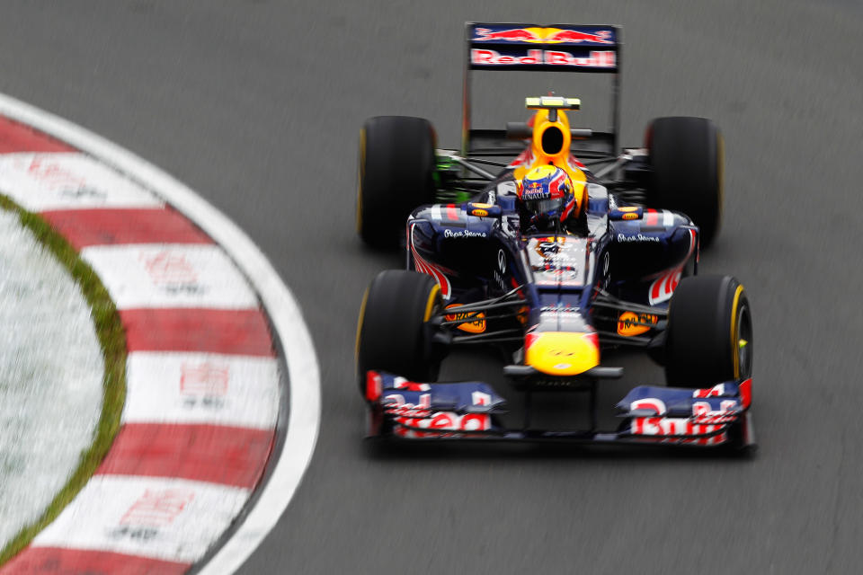 MONTREAL, CANADA - JUNE 08: Mark Webber of Australia and Red Bull Racing drives during practice for the Canadian Formula One Grand Prix at the Circuit Gilles Villeneuve on June 8, 2012 in Montreal, Canada. (Photo by Paul Gilham/Getty Images)