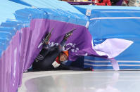 <p>Suzanne Schulting of the Netherlands crashes in her 500 metre heat in the short track speed skating in PyeongChang 2018 Winter Olympics at the Gangneung Ice Arena at the 2018 Pyeongchang Winter Olympics in Gangneung in Pyeongchang in South Korea. February 10, 2018. (Steve Russell/Toronto Star via Getty Images) </p>