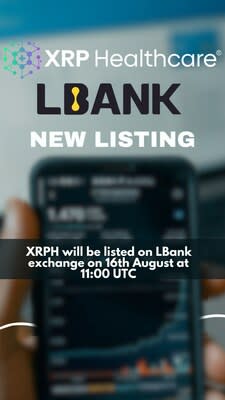 XRP Healthcare (XRPH) Will Be Listed On Global Crypto Exchange LBank August 16th 11:00 UTC 2023