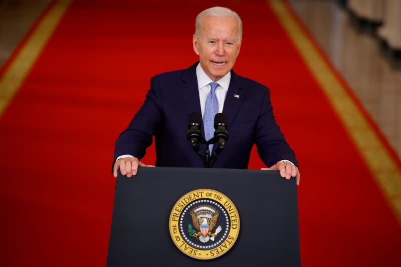 U.S. President Biden speaks about Afghanistan at the White House in Washington