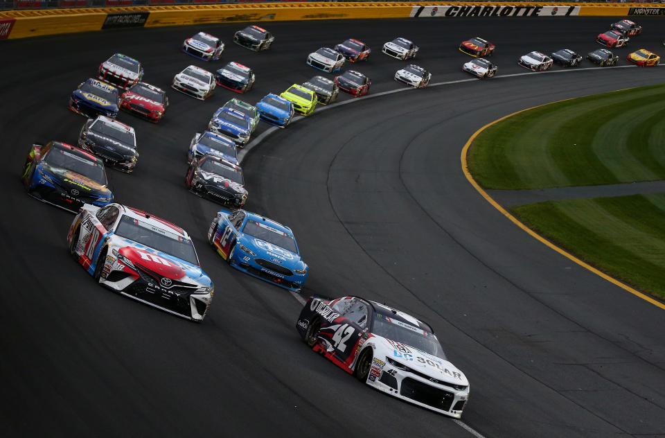 Kyle Busch (L) has led the most laps of anyone so far in 2018. (Getty)