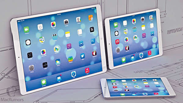 網上有人模擬比較iPad Pro、iPad Air及iPad mini尺寸。(網上圖片)