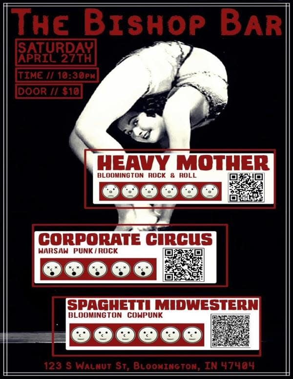 Bands Heavy Mother, Corporate Circus and Spaghetti Midwestern will be performing at the Bishop on April 27.