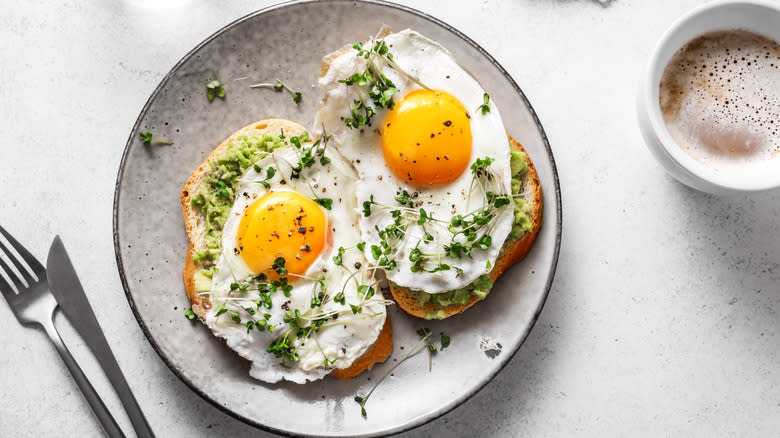 Aerial shot of eggs on toast