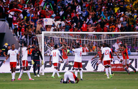 Soccer Football - 2018 World Cup Qualifications - Africa - Egypt vs Congo - Borg El Arab Stadium, Alexandria, Egypt - October 8, 2017 Egypt's Mohamed Salah celebrates scoring their second goal with a penalty REUTERS/Amr Abdallah Dalsh