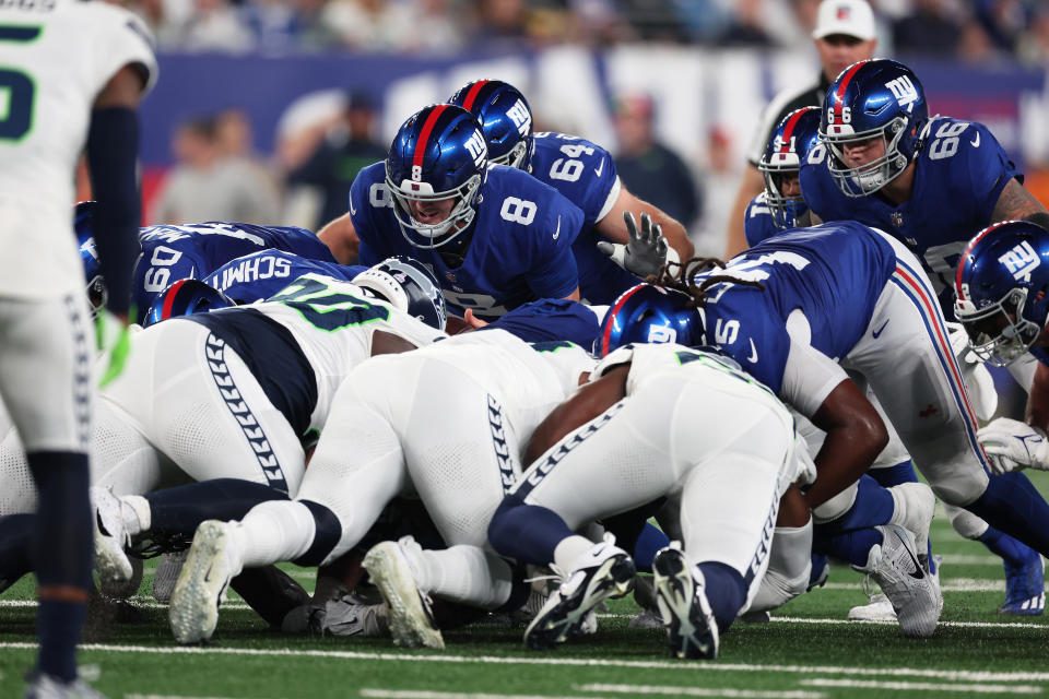 Giants head coach Brian Daboll said the team had not run the play live in practice before trying it on Monday against the Seahawks. (Photo by Al Bello/Getty Images)