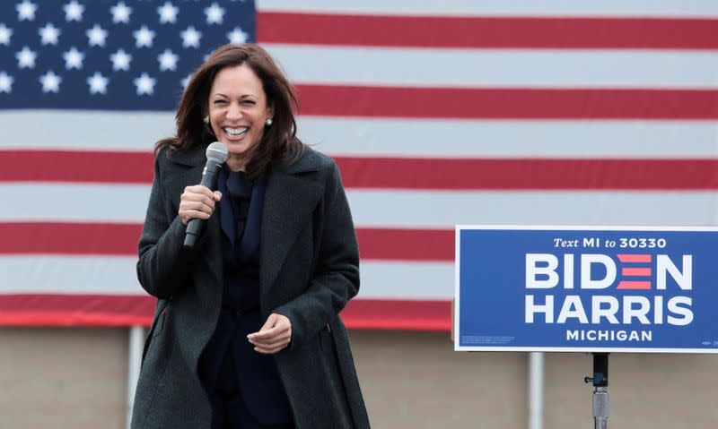 FILE PHOTO: Democratic vice presidential nominee Kamala Harris campaigns in Detroit