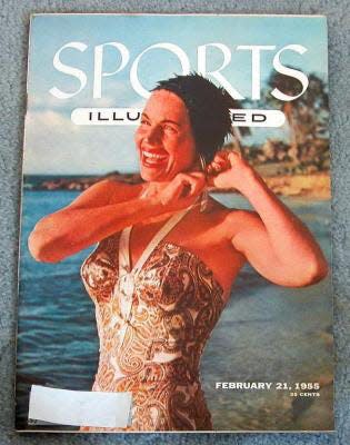 Former Palm Beacher Betty Metcalf, then Betty DiBugnano, as a model on the Sports Illustrated cover from 2/21/55