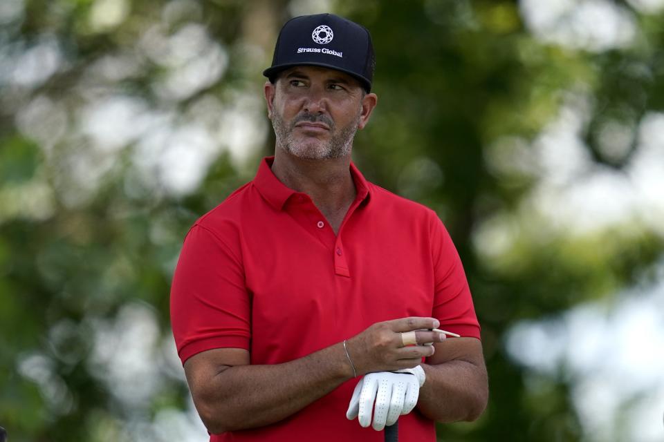 Scott Piercy wait to hit on the 11th tee box during the final round of the 3M Open golf tournament at the Tournament Players Club in Blaine, Minn., Sunday, July 24, 2022. (AP Photo/Abbie Parr)