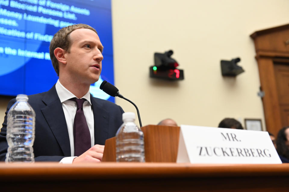 Facebook Chairman and CEO Mark Zuckerberg testifies at a House Financial Services Committee hearing in Washington, U.S., October 23, 2019. REUTERS/Erin Scott