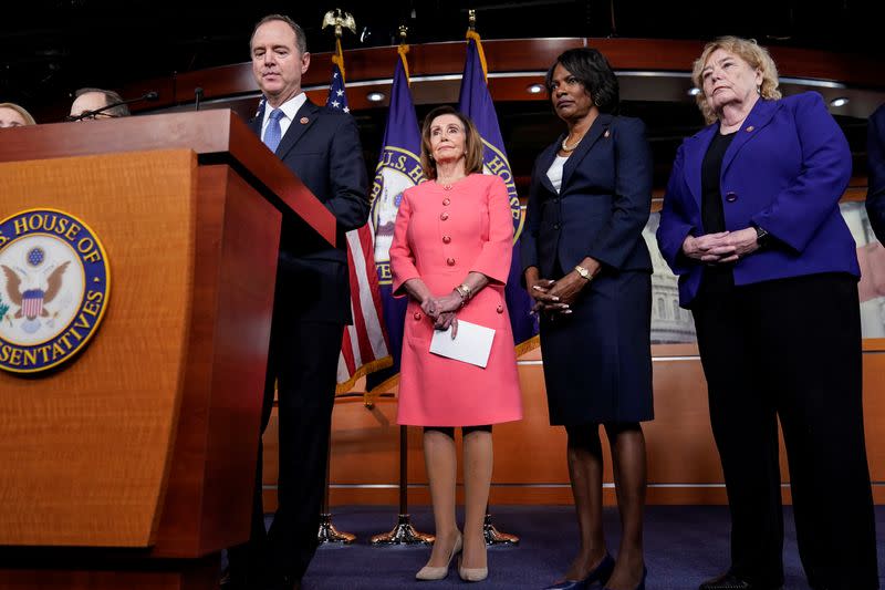 U.S. House Speaker Nancy Pelosi (D-CA) announces the House of Representatives managers for the Senate impeachment trial of U.S. President Donald Trump in Washington