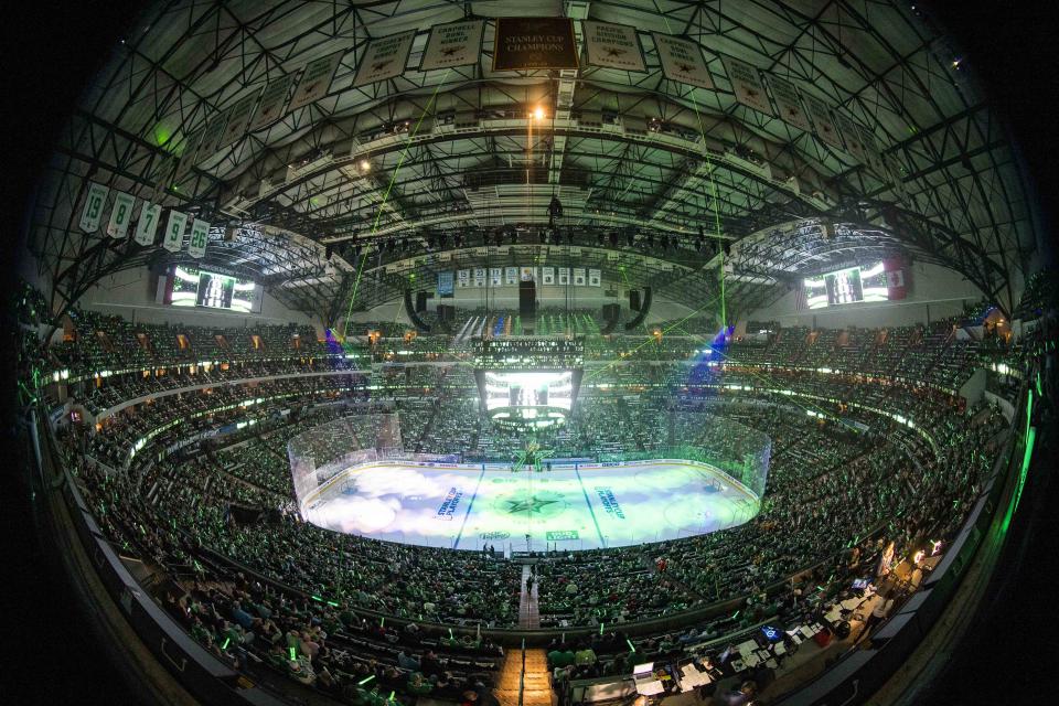 Apr 17, 2019; Dallas, TX, USA; A general view of American Airlines Center prior to the game between the Dallas Stars and the Nashville Predators in game four of the first round of the 2019 Stanley Cup Playoffs. Mandatory Credit: Jerome Miron-USA TODAY Sports