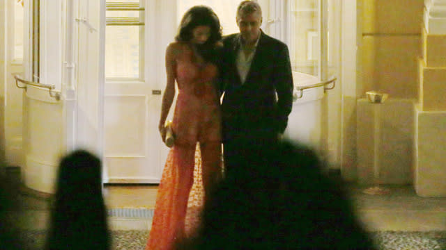 In spite of all of the seemingly never-ending celebrity splits this summer, we're slowly starting to believe in love again---and not just because Jennifer Aniston and Justin Theroux finally tied the knot in a secret wedding ceremony on Wednesday! George Clooney and wife Amal have successfully managed to set the bar -- once again -- for what love looks like after enjoying a late dinner at Villa D'Este on Wednesday in Como, Italy. TheImageDirect.com <strong> PICS: Celebrity Couples Who Can't Keep Their Hands Off Each Other </strong> In this sweet PDA moment, they still look head over heels for each other as they gaze into each other's eyes nearly one year after they married in Venice, Italy. TheImageDirect.com George doesn't just show his affection though. He's also one to gush about the human rights lawyer. <strong> WATCH: 10 Celebrity Couples Who Can't Divorce or We'll Lose All Faith In Love </strong> "She's an amazing human being," he told ET's Nancy O'Dell in May. "And she's caring. And she also happens to be one of the smartest people I've ever met. And she's got a great sense of humor." But the list does not end there. The actor also noted Amal's amazing trend-setting fashion sense, which was on full display during their most recent outing with a sheer, coral dress that showed off her legs. "She's always -- since the day I met her -- she's always had this insanely ... it's eccentric but it's fun, sense of fashion," he said. "How she does it while she's got 11 cases she's working on, and she was teaching at Columbia, and she's still like, 'I want to wear that dress.' It's crazy. It has been sort of fascinating to watch, because she has such great taste." #LoveGoals! George is not the only one who loves Amal's taste. Check out the video below to see more on how she became a style icon. 