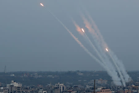 Rockets are fired from Gaza towards Israel, in Gaza May 5, 2019. REUTERS/Mohammed Salem