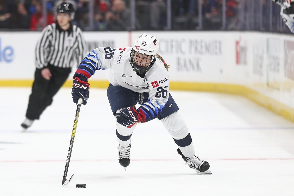 Olympic gold medallist Kendall Coyne Schofield has been hired by the Chicago Blackhawks. (Photo by Meg Oliphant/Getty Images)