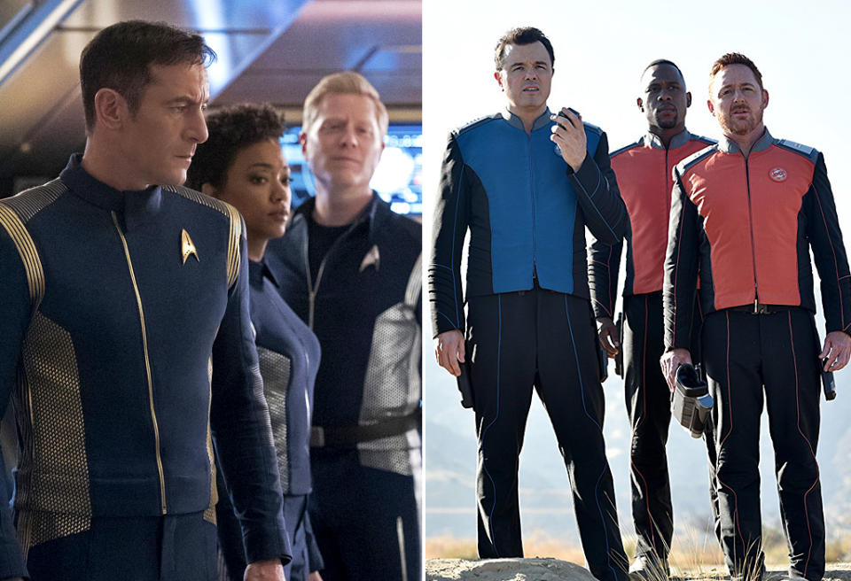 <p>One of the biggest debates going on in fandom right now involves which <i>Star Trek </i>is true<i> Trek</i>; the official prequel series, <i>Discovery</i>, or Seth MacFarlane’s <i>Next Generation </i>homage, <i>The Orville</i>. Set roughly a decade before Kirk and Spock boldly explored the final frontier, <i>Discovery </i>has taken the franchise in compelling, if controversial new directions in the first half of its freshman season, with darker storylines and its most morally complex captain (played by Jason Isaacs). <i>The Orville</i>, on the other hand, keeps things in a lighter vein while also developing its own distinct mythology over the course of its maiden voyage. Remember: It’s always best to sample both flavors before deciding which you prefer. <em>— E.A.</em><br><br><i>Available to stream: <a rel="nofollow noopener" href="https://www.youtube.com/watch?v=hC7IMj7WFyE" target="_blank" data-ylk="slk:CBS All Access;elm:context_link;itc:0;sec:content-canvas" class="link ">CBS All Access</a>, <a rel="nofollow" href="https://view.yahoo.com/search?query=orville" data-ylk="slk:Hulu;elm:context_link;itc:0;sec:content-canvas" class="link ">Hulu</a></i><br><br>(Photo: CBS/20th Century Fox) </p>