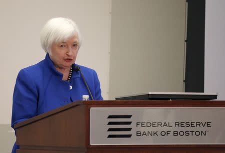 U.S. Federal Reserve Chair Janet Yellen speaks at "The Elusive 'Great' Recovery: Causes and Implications for Future Business Cycle Dynamics" conference hosted by the Federal Reserve Bank of Boston in Boston, Massachusetts, U.S., October 14, 2016. REUTERS/Mary Schwalm