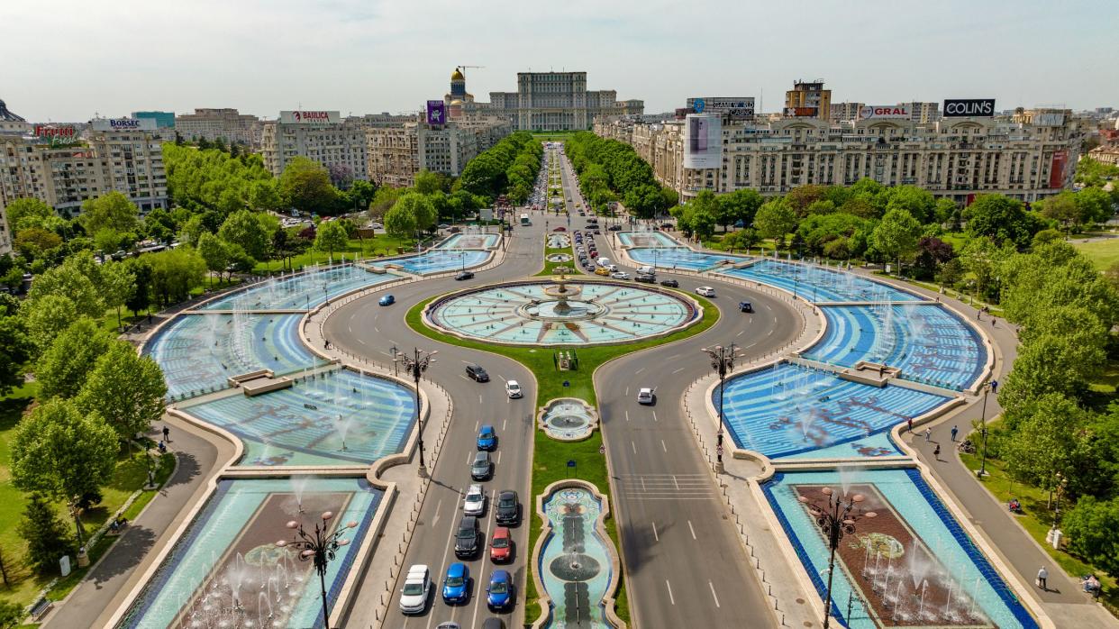 Mavic 3 4k drone shot of a urban metropolitan area at Bucharest