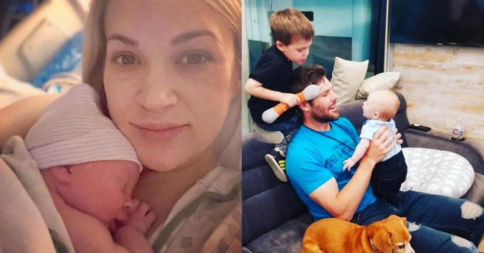 Carrie Underwood with newborn Jacob, Mike Fisher with his sons