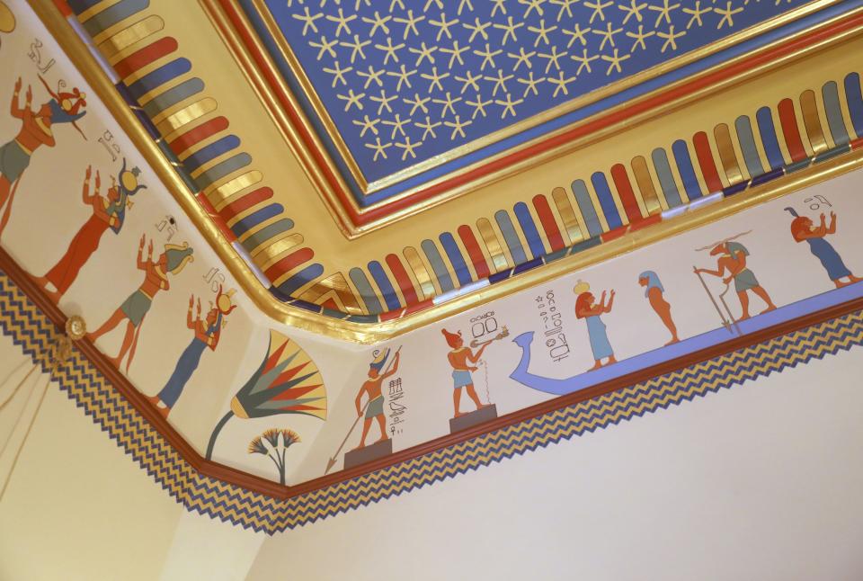 The painted ceiling in the Egyptian Revival Music Room at the Armour-Stiner (Octagon) House in Irvington, April 18, 2019. This unique home, a house museum on the National Register of Historic Places, is now open to visitors.