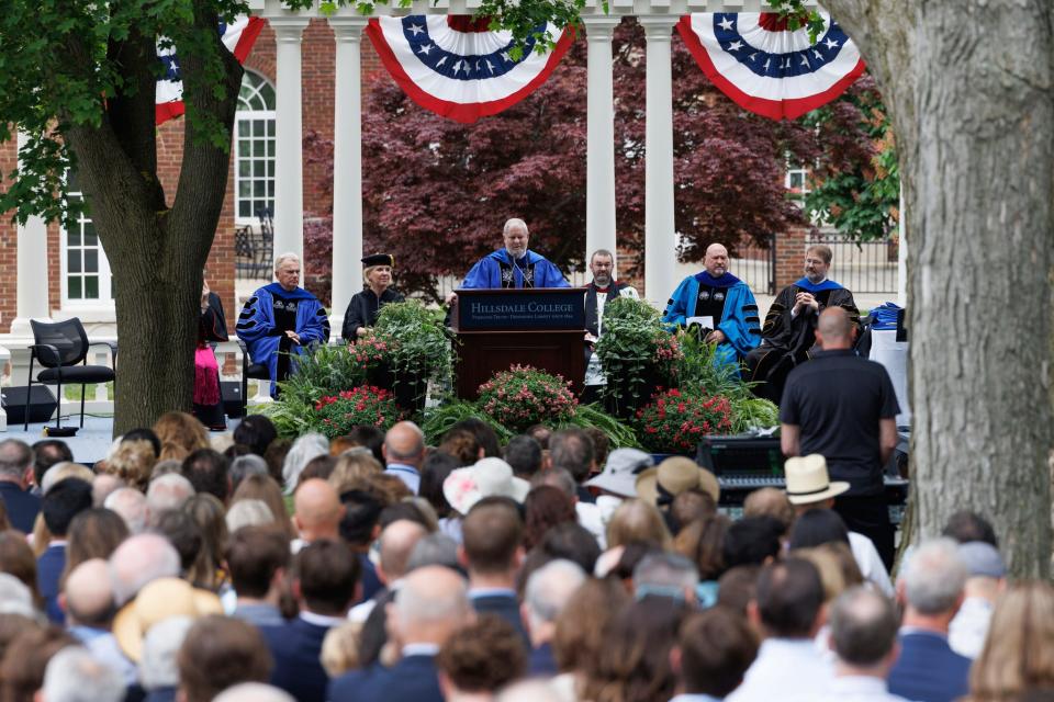 Hillsdale College President Dr. Larry Arnn delivers remarks during the 171st commencement ceremony.