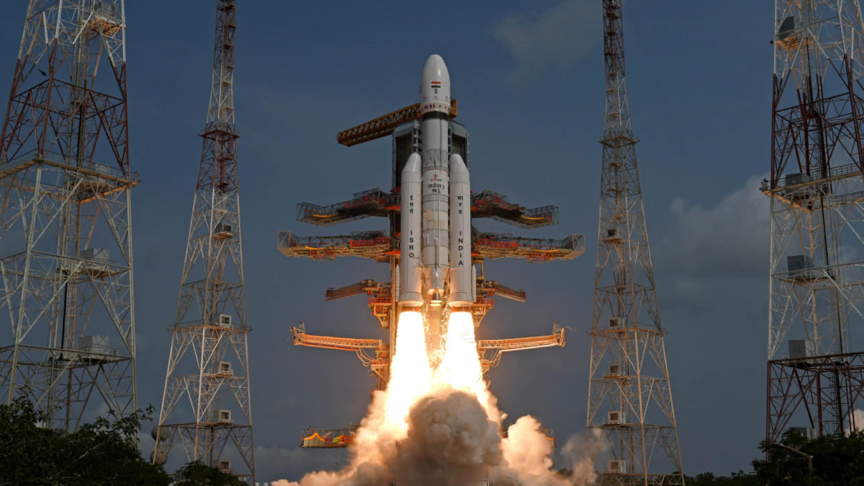  An Indian LVM3 rocket launches the final 36 satellites for OneWeb's first-generation broadband constellation from Satish Dhawan Space Centre on March 25, 2023. 