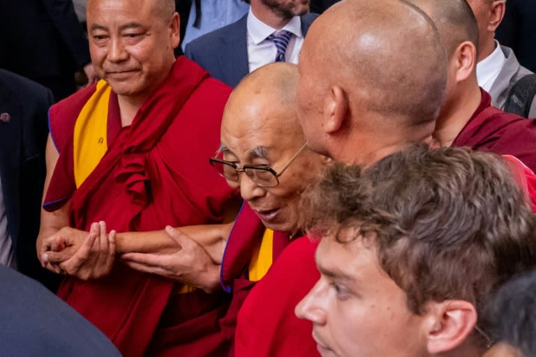 The Dalai Lama arrives at a hotel in New York, where he is scheduleld for knee treatment (Adam GRAY)