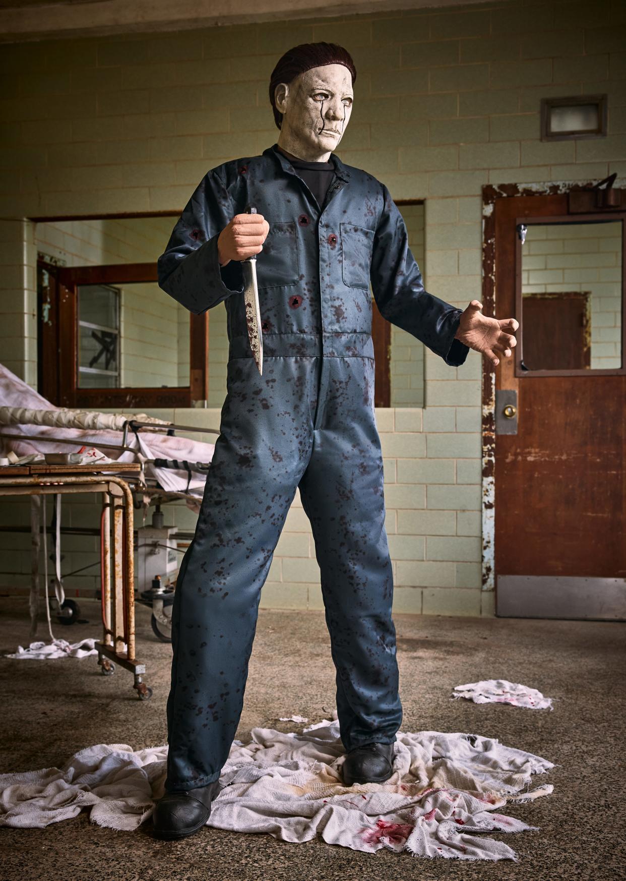 The realistic, licensed Micheal Meyers animatronic is exclusive to Spirit Halloween.