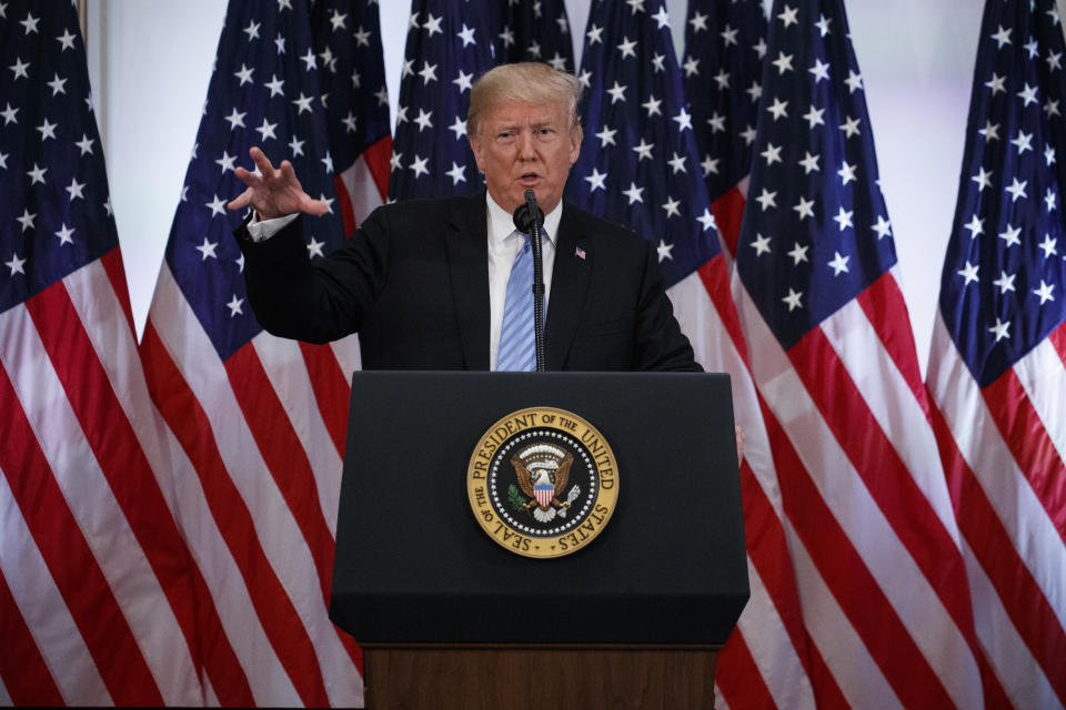 President Donald Trump speaks during a news conference at the Lotte New York Palace hotel during the United Nations General Assembly, Wednesday, Sept. 26, 2018, in New York. (AP Photo/Evan Vucci)