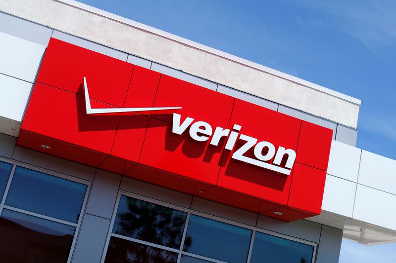 FILE PHOTO: The Verizon logo is seen on one of their retail stores in San Diego, California