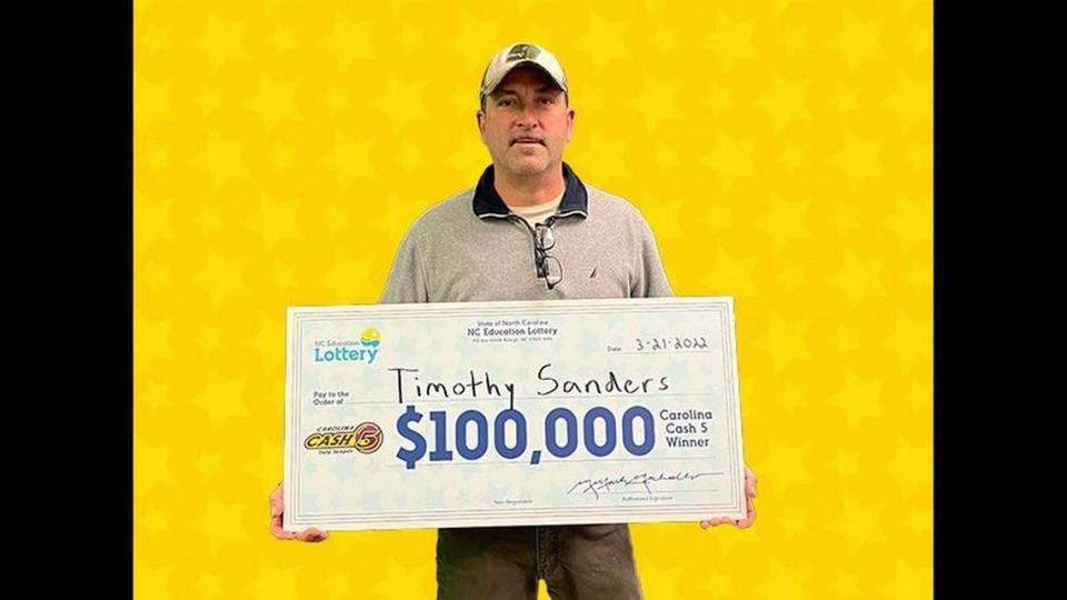 Timothy Sanders works as a plumber and he says the first thing he thought of after winning the North Carolina Education Lottery was a glass of water.