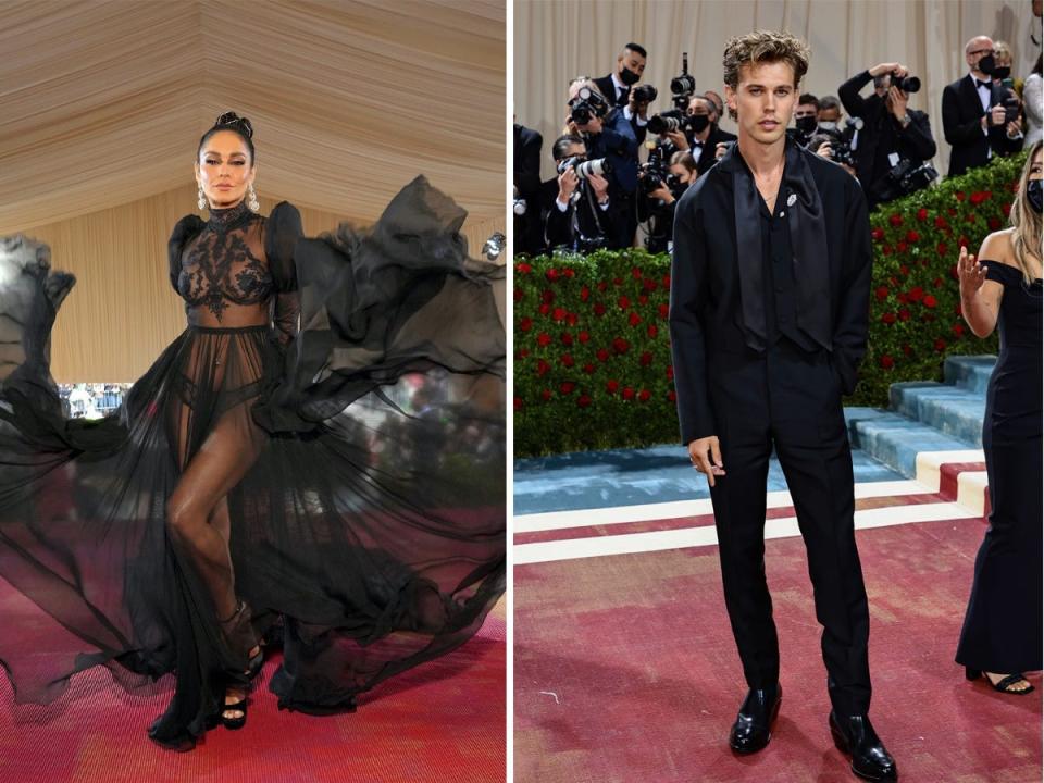 A side-by-side of Vanessa Hudgens and Austin Butler.